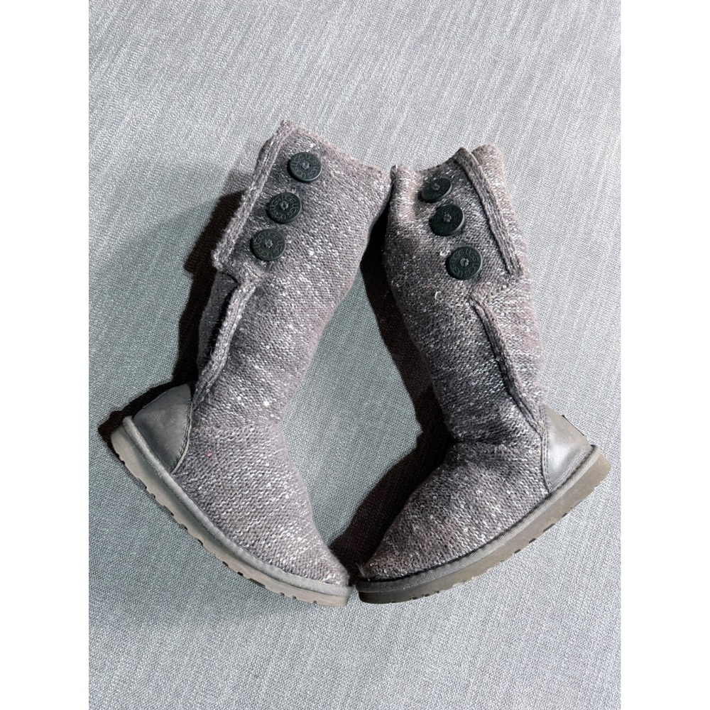 UGG Australia Lattice Cardy Grey Knit Sparkle Tall Boots 1006449 Womens 6